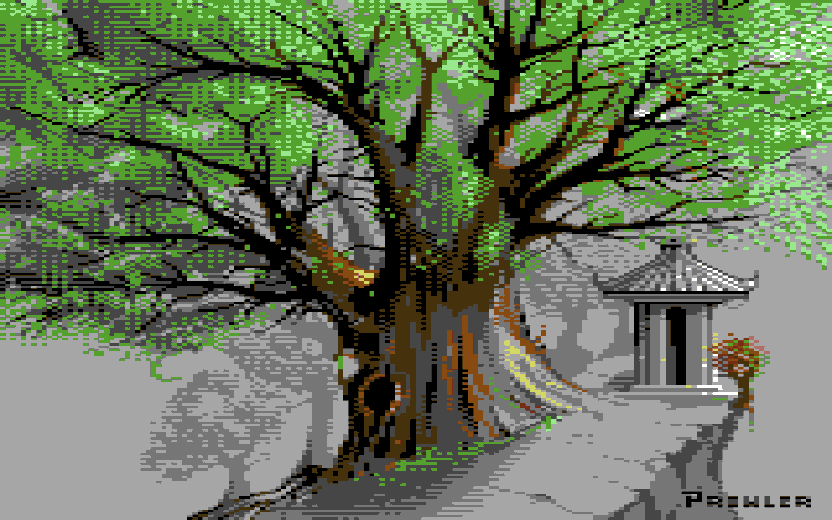 Long time no pixels, but I did complete this C64 piece a couple of weeks ago 🌳 "Mountain King" (2025) 🍃 Entry for the GERP #pixelart compo, placed 2nd. 16 colours, 160x200 pixels interlace. Tried a #foggy scene for a change, worked OK in a minimalistic sense. #tree