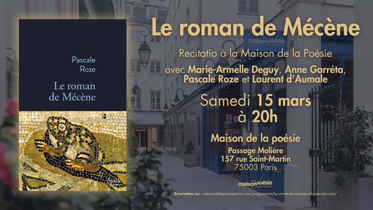 La Vie des Classiques (@laviedesclassi1) on Twitter photo 📅 À vos agendas !
Le roman de Mécène, recitatio à la <a href="/maisonpoesie1/">Maison de la Poésie - Scène littéraire</a>
Samedi 15 mars 2025 à 20h
👉 maisondelapoesieparis.com/programme/le-r… 📅 À vos agendas !
Le roman de Mécène, recitatio à la <a href="/maisonpoesie1/">Maison de la Poésie - Scène littéraire</a>
Samedi 15 mars 2025 à 20h
👉 maisondelapoesieparis.com/programme/le-r…