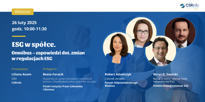Robert Adamczyk, członek zarządu Forum Odpowiedzialnego Biznesu, będzie prelegentem webinaru <a href="/CSRinfoPolska/">CSRinfo</a> poświęconego #Omnibus - zapowiedziom dot. zmian w regulacjach #ESG.

📍 26 lutego, godz. 10:00

👉 Szczegóły i link do rejestracji: odpowiedzialnybiznes.pl/wydarzenia/web…