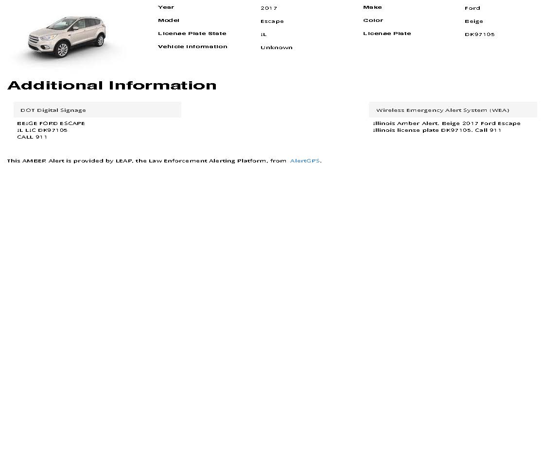 ISPAlerting's tweet image. At the request of the Chicago Police Department the Illinois AMBER alert notification system has been activated. If you have any information please contact 911.