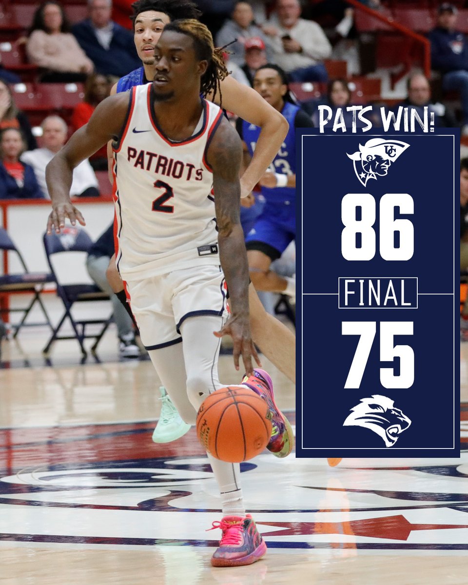Patriots take down #4 Freed-Hardeman behind a career-high 36 points from Anthony Johnson!!

Johnson: 36 pts, 5 ast, 3 reb
Cromer: 17 pts, 8 reb, 3 stl
Morrice: 12 pts, 15 reb

#OneBigTeam