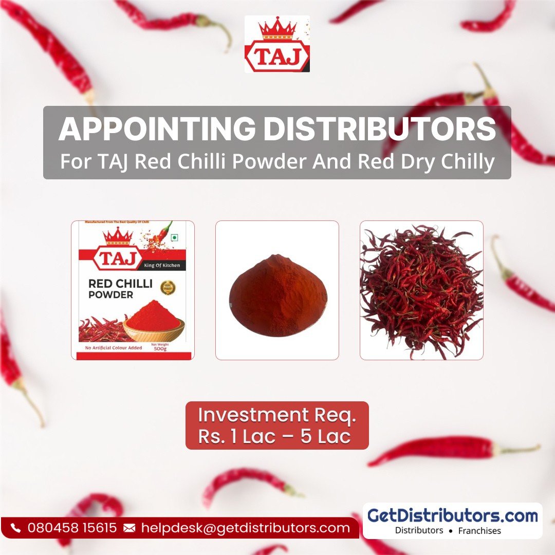 getdistributors's tweet photo. Wanted #Distributors for TAJ Red Chilli Powder &amp; Red Dry Chilly.
Brand 👉 #TAJRedChilliPowder
Details 👉 https://t.co/UJxvGE1KMp

★Investment : 1 - 5 Lac
★70% margin on the sale of the products
✓Hurry to take #Distributorship

#JagadguruKhadarlingaChilliPowder #RedChilliPowder https://t.co/tGbqj9WgCi