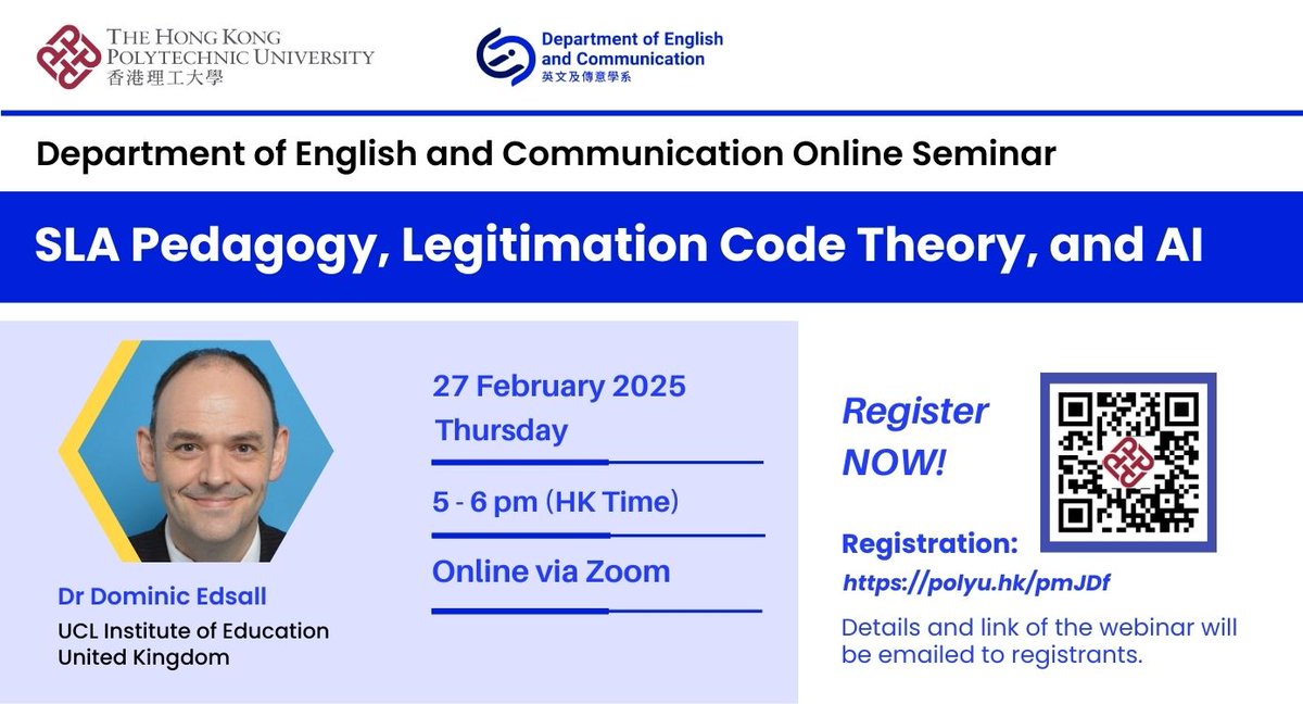 PolyU ENGL (@hkpolyuengl) on Twitter photo AI is reshaping Second Language Acquisition (SLA)! Join Dr Dominic Edsall <a href="/IOE_London/">IOE, UCL's Faculty of Education & Society</a> to explore how AI tools like #ChatGPT & #Bard, combined with Maton’s Legitimation Code Theory, impact #education & enhance SLA pedagogy. Registration👉polyu.hk/pmJDf
<a href="/OpenAcademics/">OpenAcademics</a> AI is reshaping Second Language Acquisition (SLA)! Join Dr Dominic Edsall <a href="/IOE_London/">IOE, UCL's Faculty of Education & Society</a> to explore how AI tools like #ChatGPT & #Bard, combined with Maton’s Legitimation Code Theory, impact #education & enhance SLA pedagogy. Registration👉polyu.hk/pmJDf
<a href="/OpenAcademics/">OpenAcademics</a>