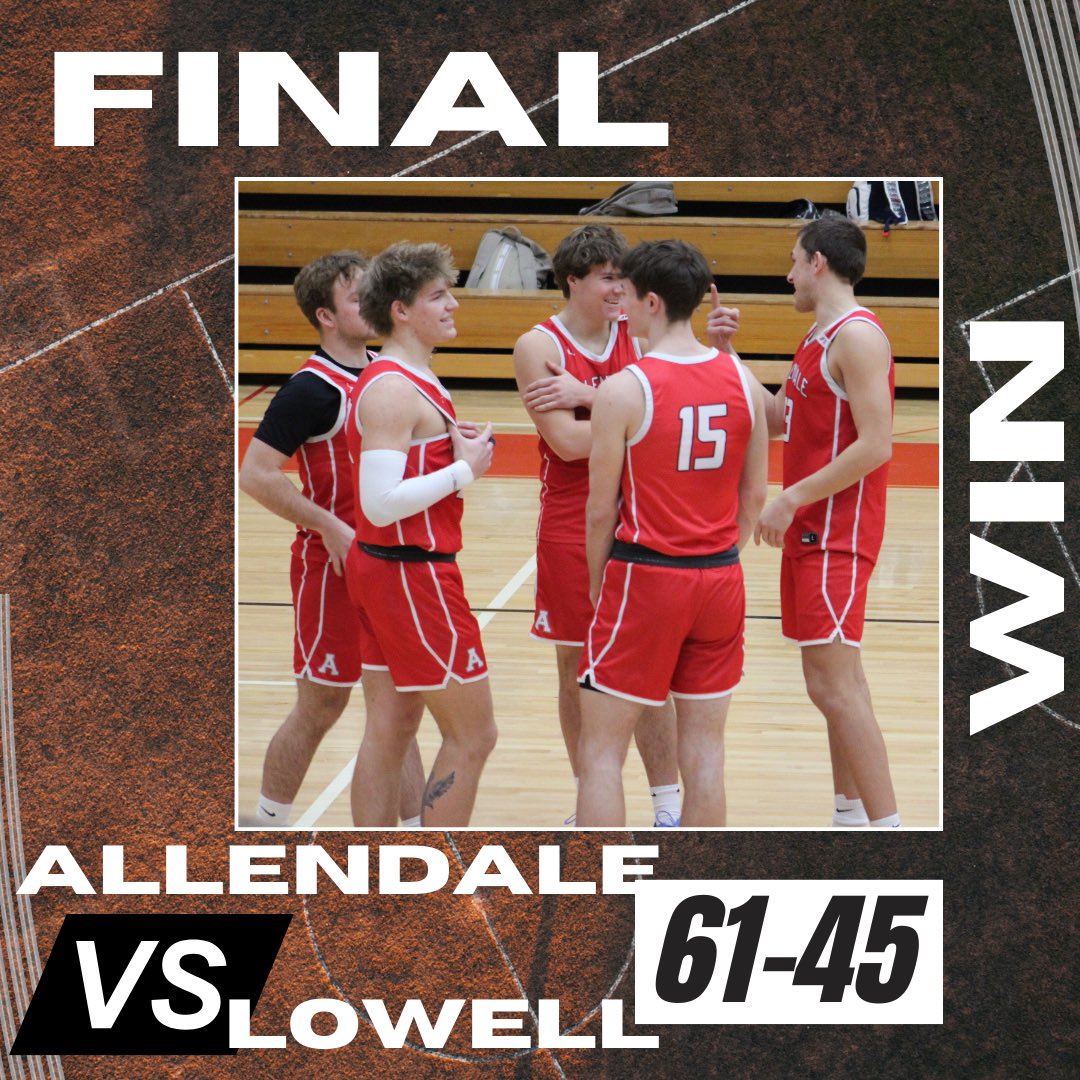 Allendale varsity for the win against Lowell for the last conference game of the season