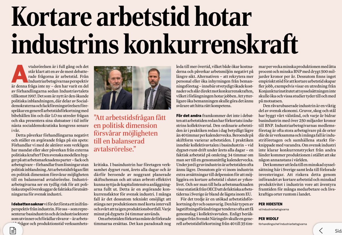 Har vi råd att jobba mindre? <a href="/Industriarb/">Industriarbetsgivarna</a> på Di Debatt i dag.