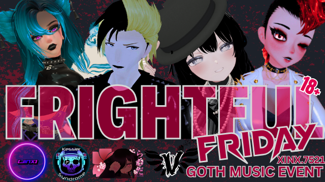 ClubXINX's tweet photo. 🩸🕯️ ♱  FRIGHTFUL  FRIDAY  | SPECIAL GUEST♱  🕯️ 🩸
FRIDAY 02/21/2025    |    8PM [EST]
You Must Be 18 Years Or Older To Join!
 VRCHAT GROUP: https://t.co/X1dRcLQkdC
DISCORD SERVER: https://t.co/oIblo0dTIN
#vrchat | #Vrchatclub | #vrclub | #gothclub | #vrgoth #xinx | #VRChat自己紹介カード | #VRChatユーザと繋がろう