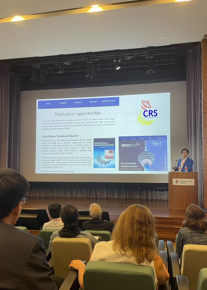 Twan Lammers (@twan_lammers) on Twitter photo Excellent talk by <a href="/gohchoonfu/">gohchoonfu</a> from <a href="/CRSMalaysia/">CRS Malaysia Local Chapter (MyCRS)</a> on the use of #machinelearning to optimize the performance of #microneedles for drug delivery applications at CRSingapore 🇸🇬
Keep an eye on the <a href="/DDTReMedia/">Drug Delivery and Translational Research</a> theme issue that will be compiled on the basis of this meeting 👌 Excellent talk by <a href="/gohchoonfu/">gohchoonfu</a> from <a href="/CRSMalaysia/">CRS Malaysia Local Chapter (MyCRS)</a> on the use of #machinelearning to optimize the performance of #microneedles for drug delivery applications at CRSingapore 🇸🇬
Keep an eye on the <a href="/DDTReMedia/">Drug Delivery and Translational Research</a> theme issue that will be compiled on the basis of this meeting 👌