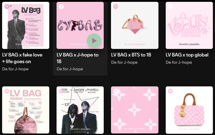 playlibts's tweet photo. playlists enfocadas en LV BAG + canciones de bts + canciones de j-hope y los miembros en solitario https://t.co/2QMosXbHGs