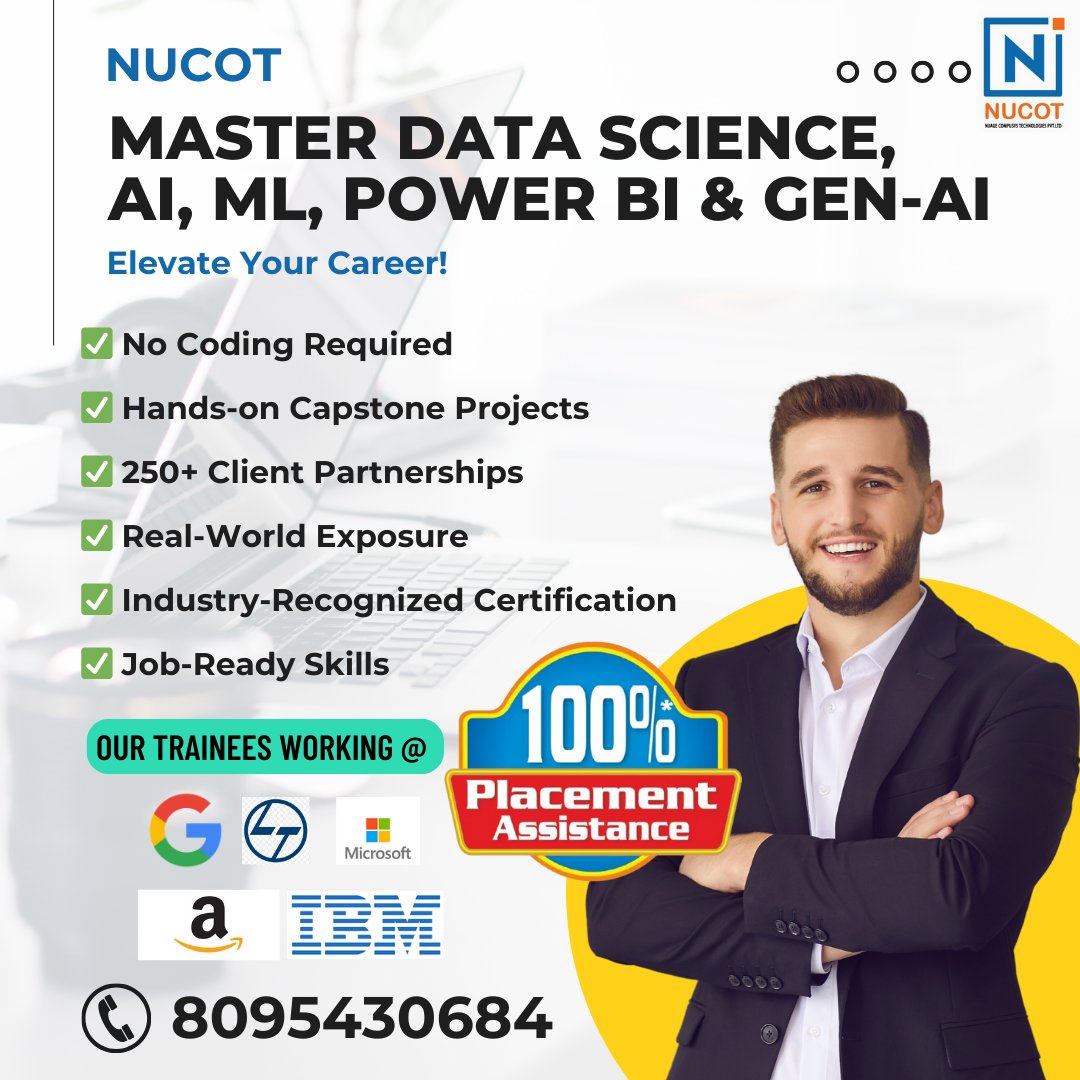 nucotbangalore's tweet image. Master Data Science, AI, Machine Learning, Power BI & Gen AI
Website: nucot.co.in
Email id: hr@nuage.co.in
Phone no: +91 8095430684 / +91 9341219924 / 080 25281255
#datascience #datasciencewithpython #python #CHATGPT #education #career #jobs #machinelearning #ml