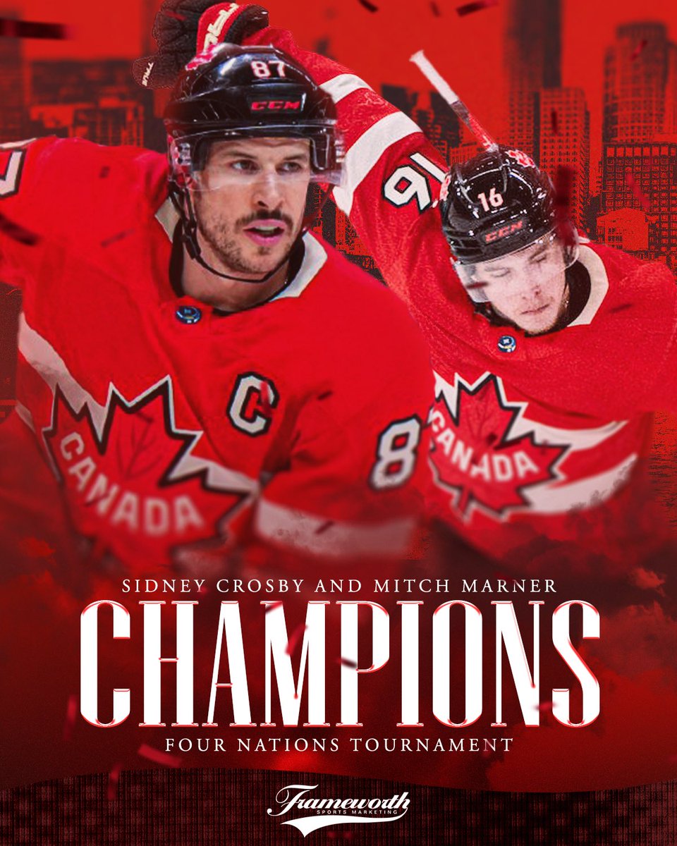NEVER A DOUBT 🇨🇦 Congratulations to our Frameworth friends Sidney Crosby and Mitch Marner on helping Team Canada take home their first #4nations championship!