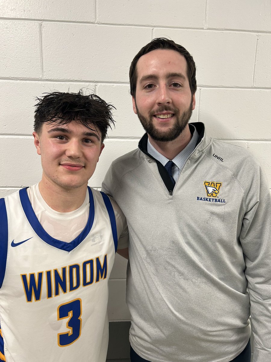 Carter Rossow sets the school record tonight with 11 threes in a win at Edgerton 104-58!! 
He breaks the record held by Coach Lovell and Eric Pfeffer.