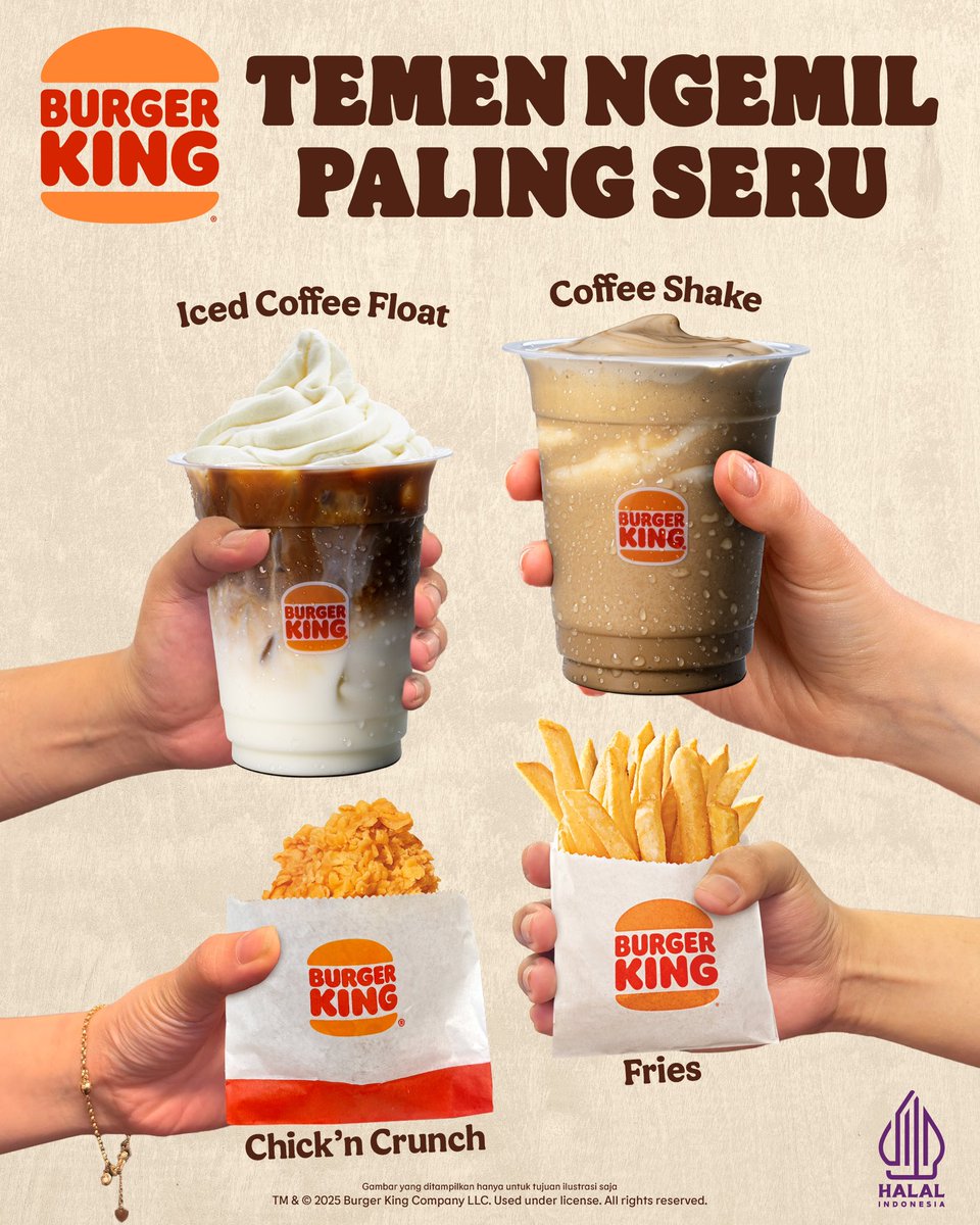 Sekarang jajan dan nyantui di Burger King makin asik, soalnya ada menu Ngopi dan Ngemil mulai dari 20 ribuan, kamu bisa dapetin 1 kopi dan 1 cemilan enak di Burger King. Gimana? Seru kan jadi temen nongki🤩 Kuy cobain juga🍔🧡😍