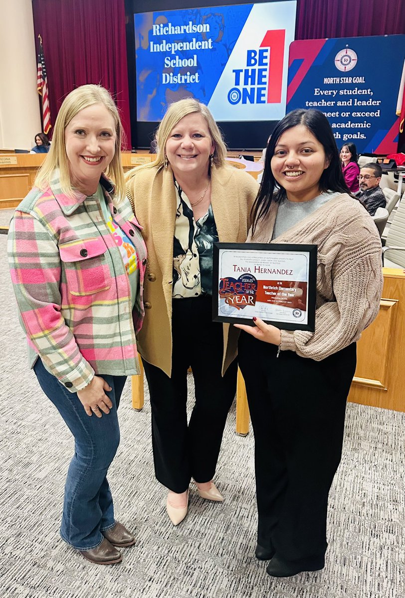 _MrsTHernandez's tweet photo. Thrilled to have been recognized at the board meeting! I am beyond honored  to be @northrichbears TOY!🐻🫶🏽 Also, thanks to my amazing support system for always cheering me on! 🤍
@RichardsonISD @IamBranum  @EmCatLaw #RISDBetheOne #BetterTogether https://t.co/guEDKXW4hk