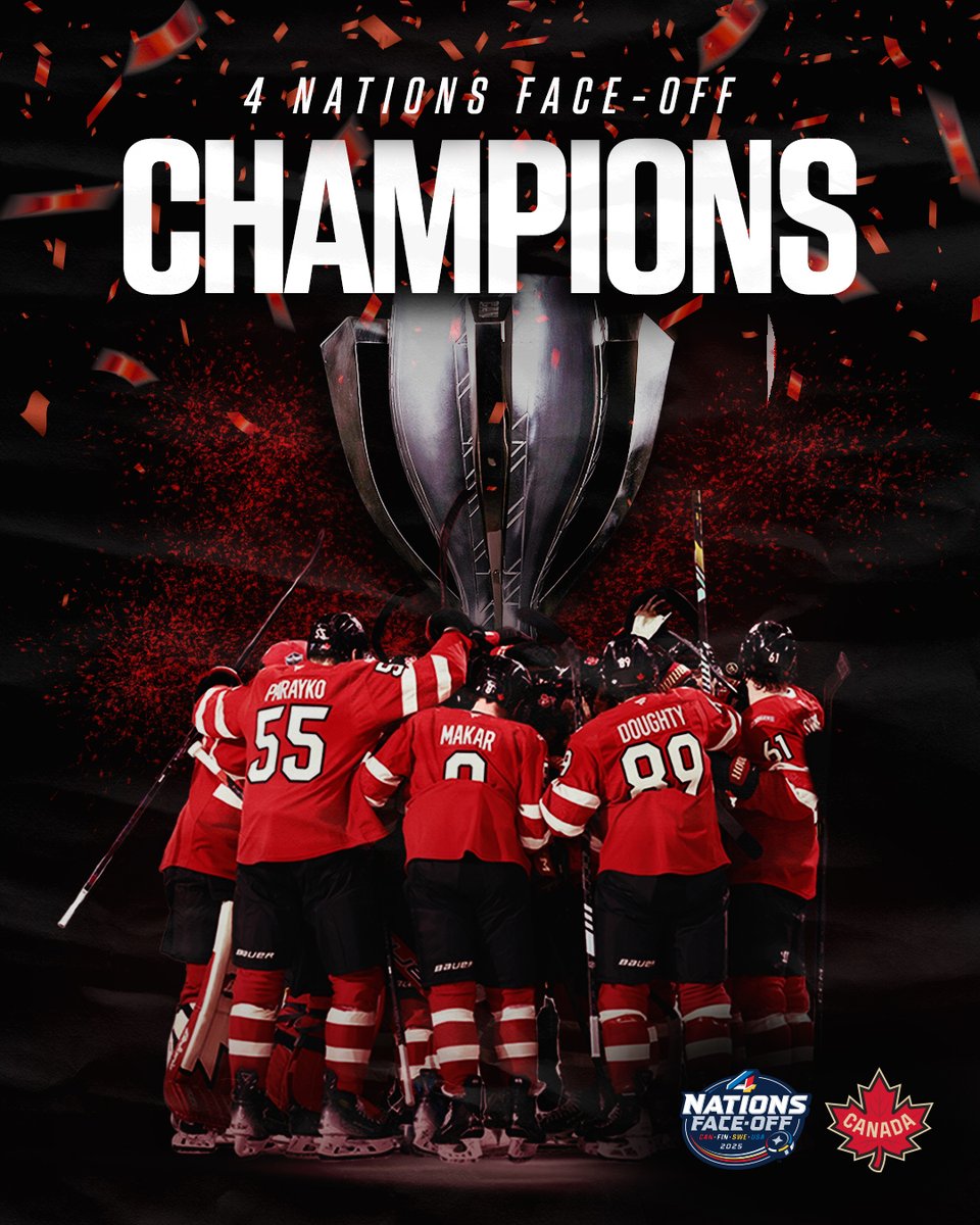 StLouisBlues's tweet photo. Congratulations to Jordan Binnington, Colton Parayko and @HockeyCanada — your first-ever #4Nations Champions!!! 🏆 https://t.co/ZHqI4KM9Vv