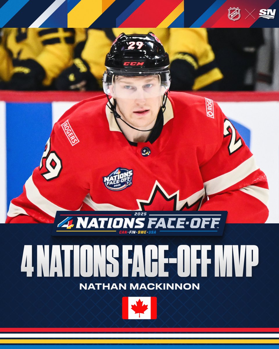 NATHAN MACKINNON IS NAMED THE #4NATIONS FACE-OFF TOURNAMENT MVP 🇨🇦🙌