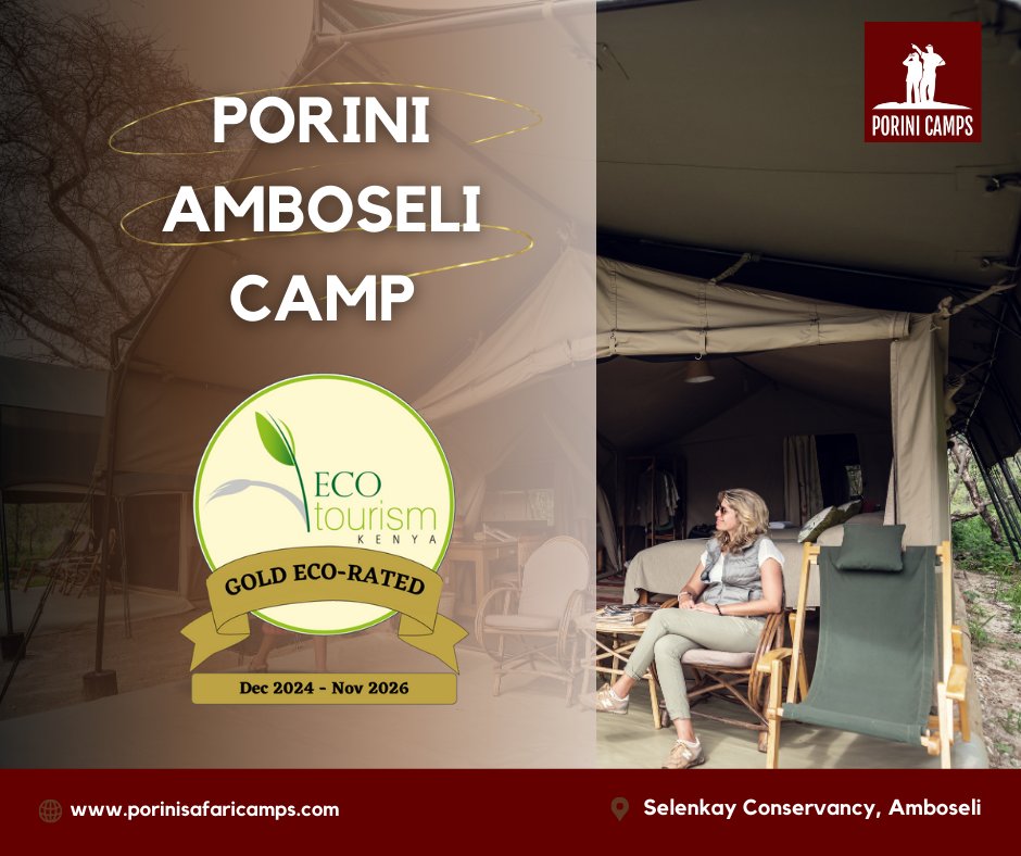 porinisafaris's tweet image. Big news! 🎉 Porini Amboseli &amp;amp; Rhino River Camp just got GOLD Eco-Rating certifications from Ecotourism Kenya!  We're committed to sustainable tourism &amp;amp; community empowerment.  Book your eco-safari! #SustainabilityThursday #EcoTourism #GoldEcoRating #PoriniCamps #RhinoRiverCamp