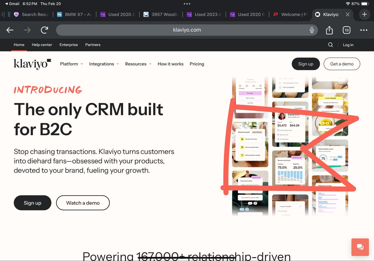 Klaviyo finally figured out calling it email is wrong.  <a href="/abialecki/">Andrew Bialecki</a> burn the boats sell B2C CRM and watch your market cap grow.