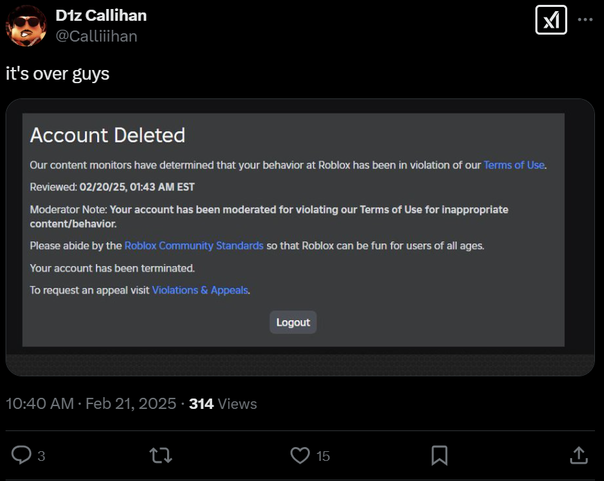 SleepyBlox's tweet photo. Ro-Wrestling Legend "D1z Callihan" Just Had His Account DELETED. 😢 https://t.co/W1TWqWiyX7