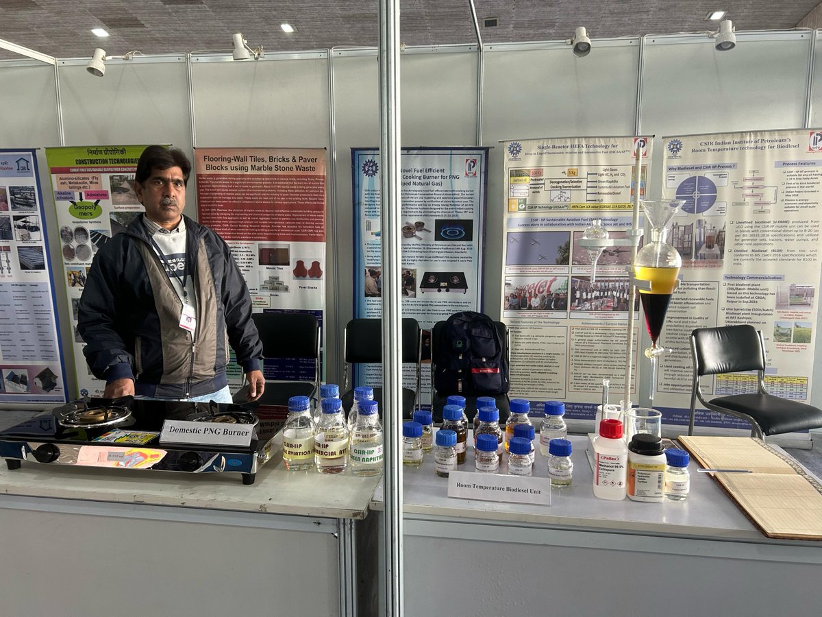 CSIRIIP's tweet image. CSIR-IIP participates in Bharat Development and Scheme Expo (Feb 21-23) at Haridwar showcasing its offerings - Sustainable Aviation Fuel, Room Temperature Biodiesel and fuel efficient PNG Burner