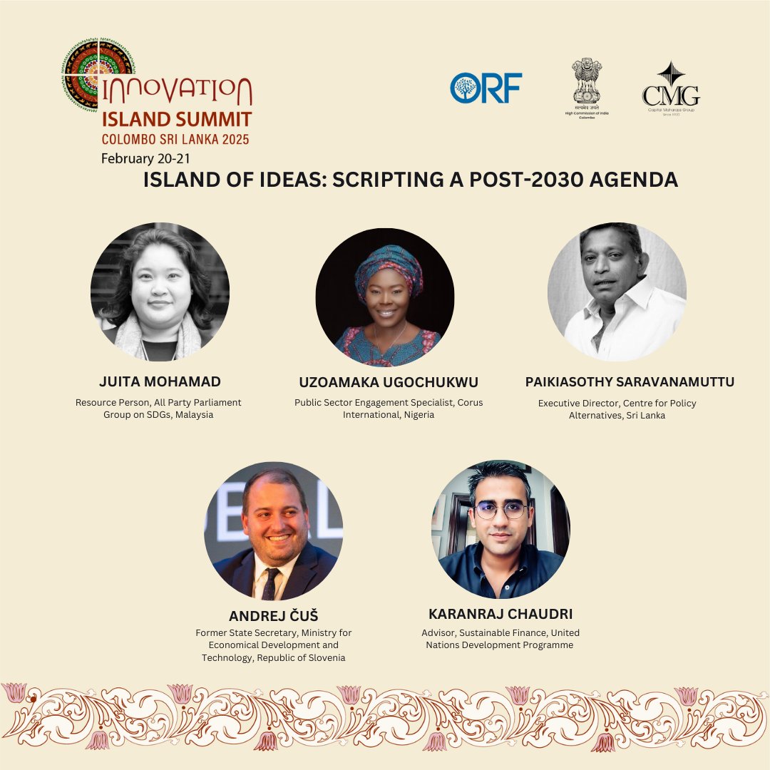 ORF (@orfonline) on Twitter photo Welcome to Day 2 of #InnovationIslandSummit2025!
We are tweeting the key takeaways from the session "Island of Ideas: Scripting a post-2030 Agenda"
Featuring <a href="/JuitaMohamad/">Bungaaa 🌸</a>, <a href="/UGOCHUKWUUZ/">UZOAMAKA UGOCHUKWU</a>, Paikiasothy Saravanamuttu, <a href="/andrejcus/">Andrej Čuš</a> & <a href="/KaranrajChaudri/">Karanraj Chaudri</a>
Follow this thread for live Welcome to Day 2 of #InnovationIslandSummit2025!
We are tweeting the key takeaways from the session "Island of Ideas: Scripting a post-2030 Agenda"
Featuring <a href="/JuitaMohamad/">Bungaaa 🌸</a>, <a href="/UGOCHUKWUUZ/">UZOAMAKA UGOCHUKWU</a>, Paikiasothy Saravanamuttu, <a href="/andrejcus/">Andrej Čuš</a> & <a href="/KaranrajChaudri/">Karanraj Chaudri</a>
Follow this thread for live