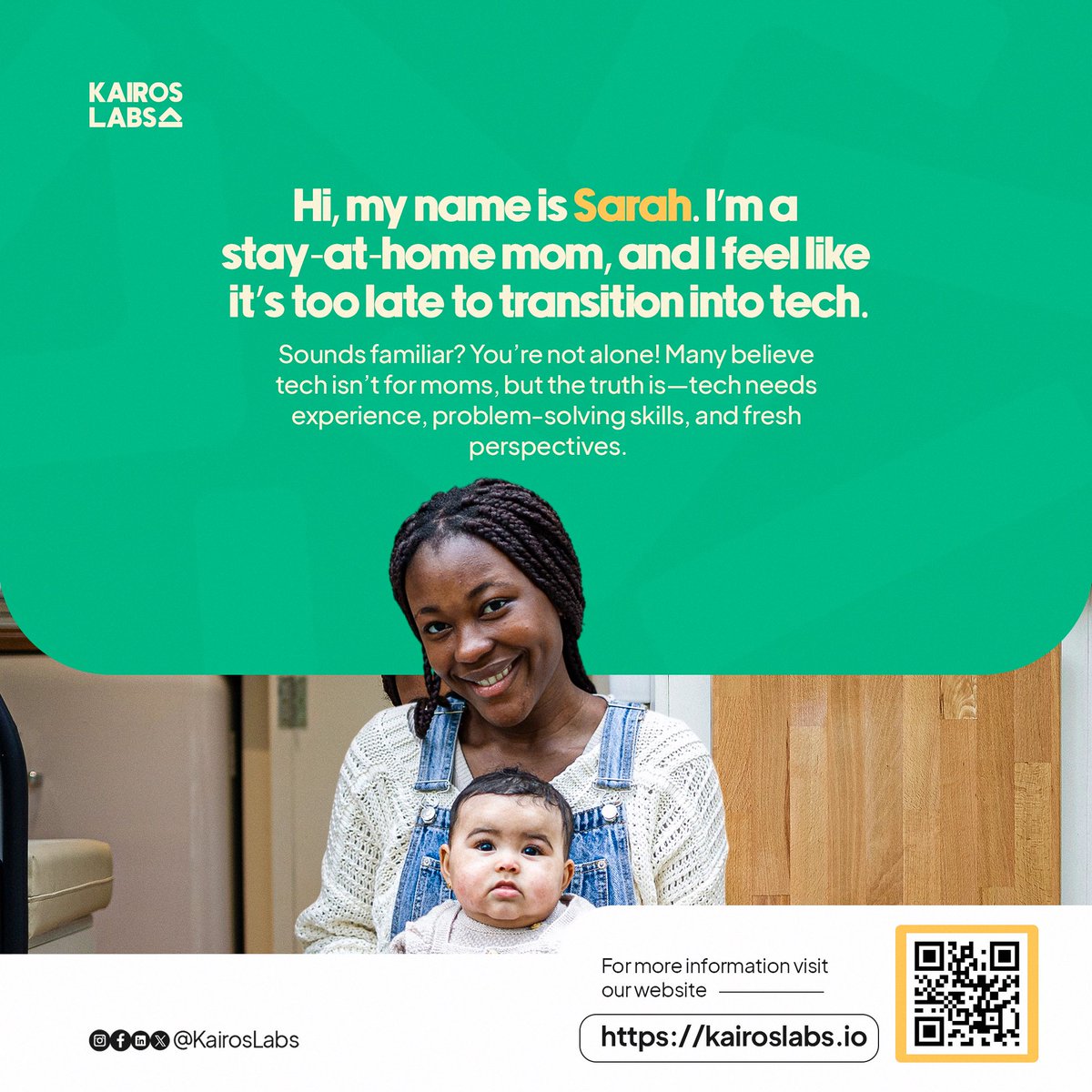 Kairoslabs_io's tweet image. Being a stay-at-home mom doesn’t mean putting your career on hold. Tech needs your skills, your perspective, and your experience! 

Ready to make the switch? Let’s do this together. 

Learn more: kairoslabs.io/tech-academy
#KairosLabs #MomsInTech #CareerChange #WorkFromHome…