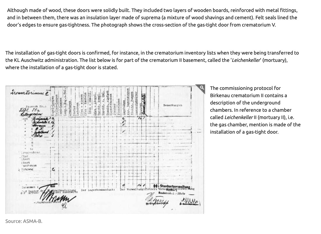 AuschwitzMuseum's tweet photo. Deniers manipulation.

The door to gas chambers included two layers of wooden boards, reinforced with metal fittings, and in between them, there was an insulation layer made of suprema (a mixture of wood shavings and cement). Felt seals lined the door’s edges to ensure gas-tightness.

The doors were sufficiently airtight for the use of Zyklon B, whether it be for disinfection purposes or the mass murder of people in gas chambers.

The post above is an example of Holocaust denial. We encourage you to report such posts.

Learn about strategies employed by Holocaust deniers to spread misinformation and falsehoods.

Online lesson: https://t.co/Gp1iuaHSSW

Podcast: https://t.co/JfvXHVH4dM
Holocaust denial is nothing more than a conspiracy theory built on lies and hatred. Although it resembles flat-Earth claims in its approach to facts, it is, in reality, a dangerous and vile vehicle for antisemitism and hatred.