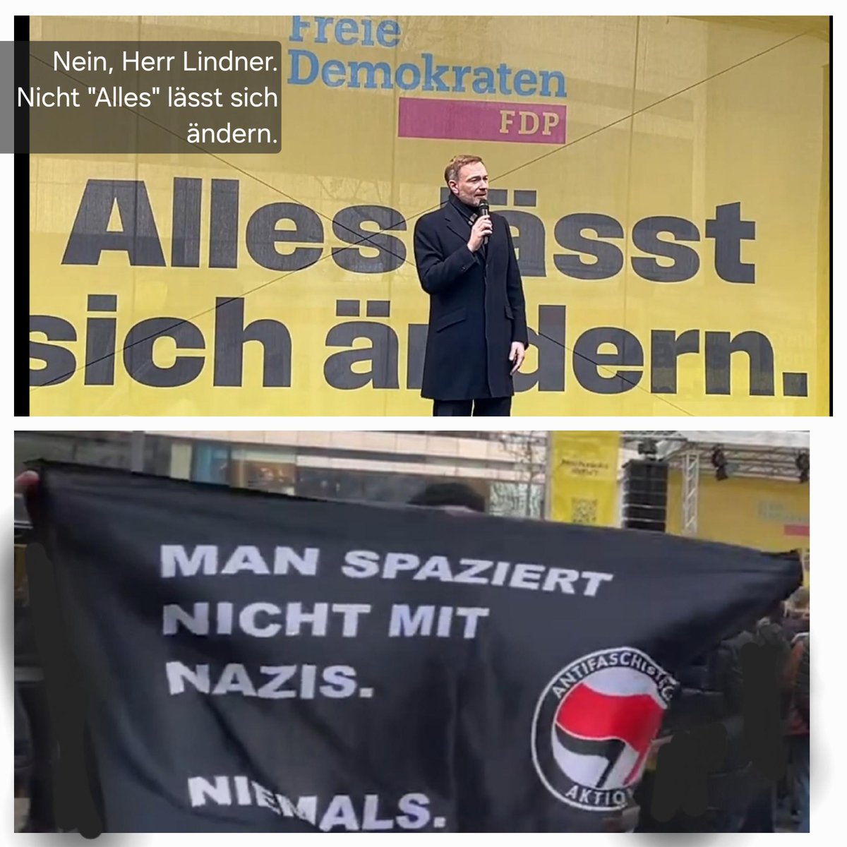 KoeAntifa161's tweet photo. #dus2002 denn wer mit #Nazis marschiert, hat nichts kapiert.
Kommunikativer #Gegenprotest überforderte #FDP Anhänger:Innen.
Danke an die beiden Frauen, die immer wieder die Bedeutung des Satzes den #FDP Anhänger:Innen erklärten.
#Lindner versteht nur unter 5%. https://t.co/bbnXWkEQqs