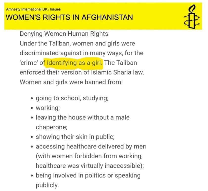 SophiaMoermond's tweet photo. I've known for a while that Amnesty International has captured. The moment they put forward a communique that sex work is work, I knew they were lost.

This, however, is a new low, even for them. Those women and girls should just day they identify as male, and all will be fine, right?