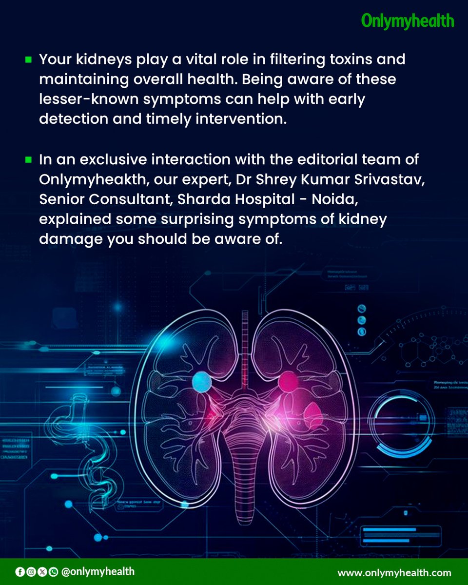 onlymyhealth's tweet image. 🔍 Watch out for these unexpected signs of kidney damage! 🚨 

Unexplained fatigue, swelling in your ankles or face, changes in urine color, and back pain could be red flags.

#KidneyHealth #StayAware #HealthWarning #KidneyCare #ListenToYourBody #HealthTips