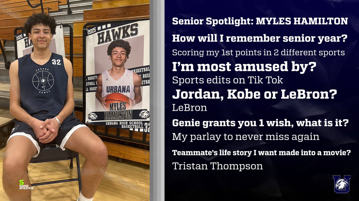 UHSHawksHoops's tweet image. The 7th of our 7 5️⃣ in 5️⃣ Senior spotlights brings us another 2 sport athlete, Myles Hamilton. Coincides with tonight’s senior Night at The Nest. Enjoy!