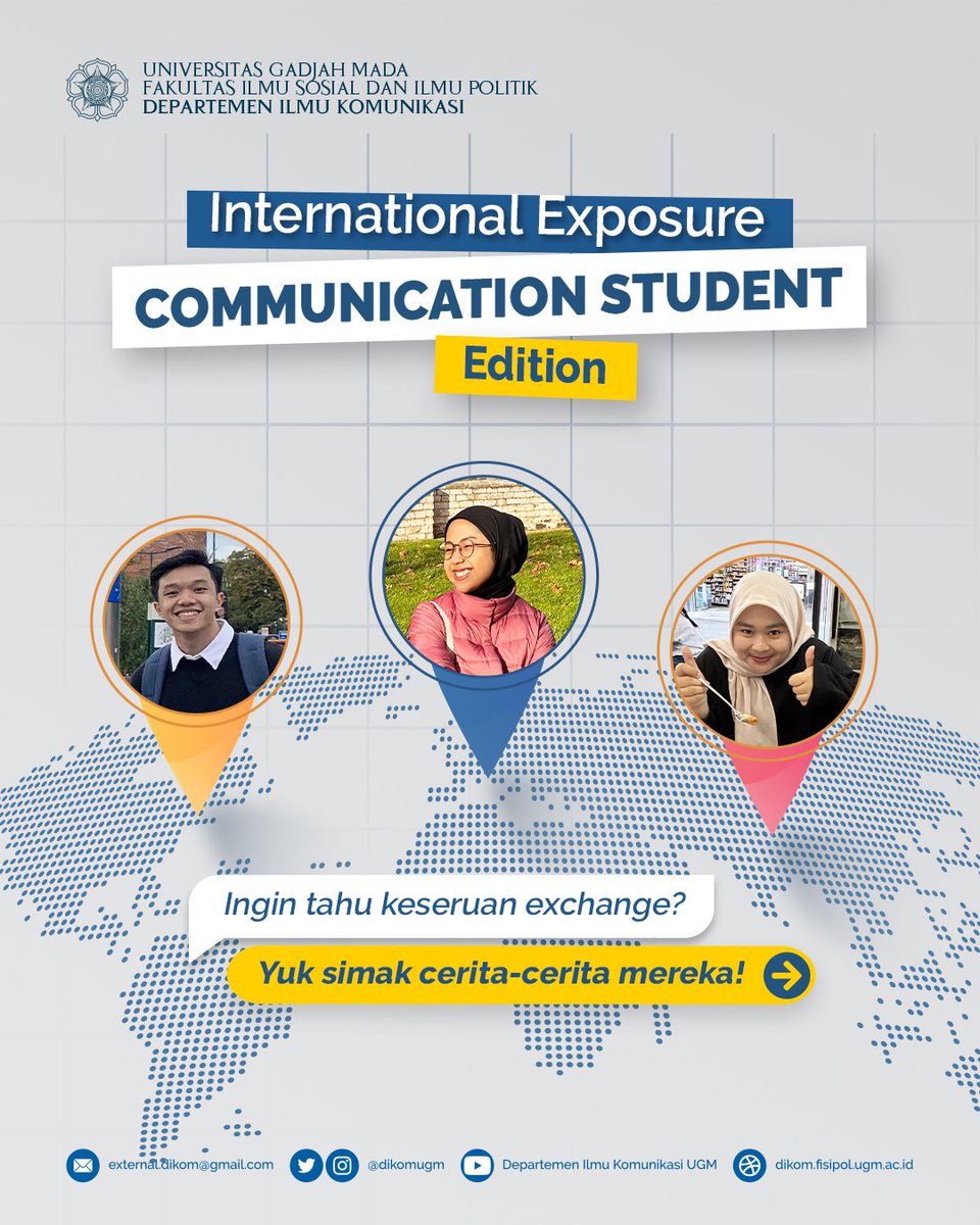 dikomugm's tweet image. Halo Sobat Dikom! 👋🏻

Penasaran gimana sih pengalaman exchange teman-teman Dikom UGM? 🤔 Yuk baca keseruan exchange mereka! 🙌🏻

#DikomUGM #FisipolUGM #UGMYogyakarta