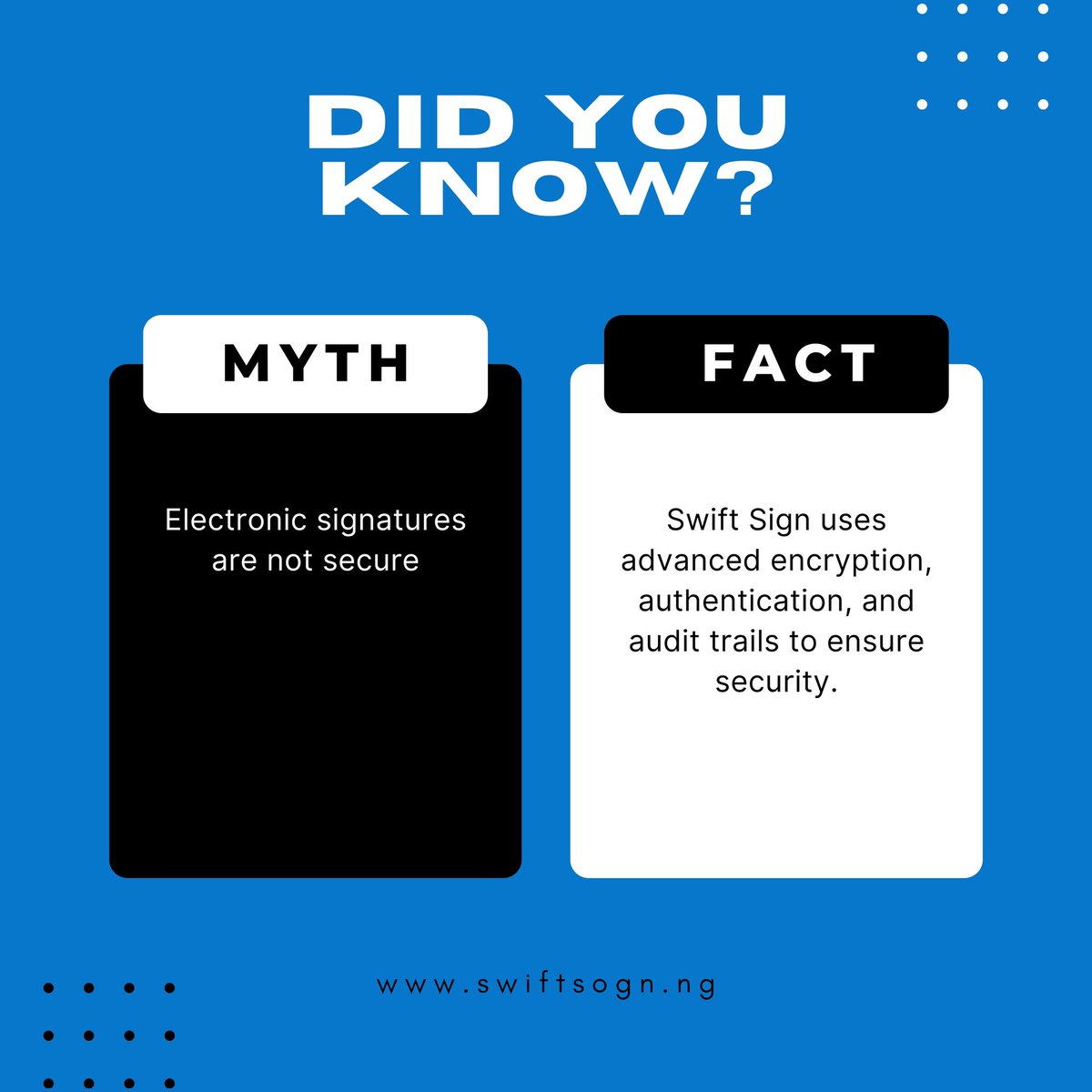swiftsign's tweet image. 🔐 Myth: Electronic signatures aren’t secure.

✅ Fact: Swift Sign uses advanced encryption, authentication &amp;amp; audit trails to keep your documents safe, trackable &amp;amp; legally binding. Say goodbye to security risks! 

#SwiftSign #SecureSigning #DigitalSecurity #ESignature #Business