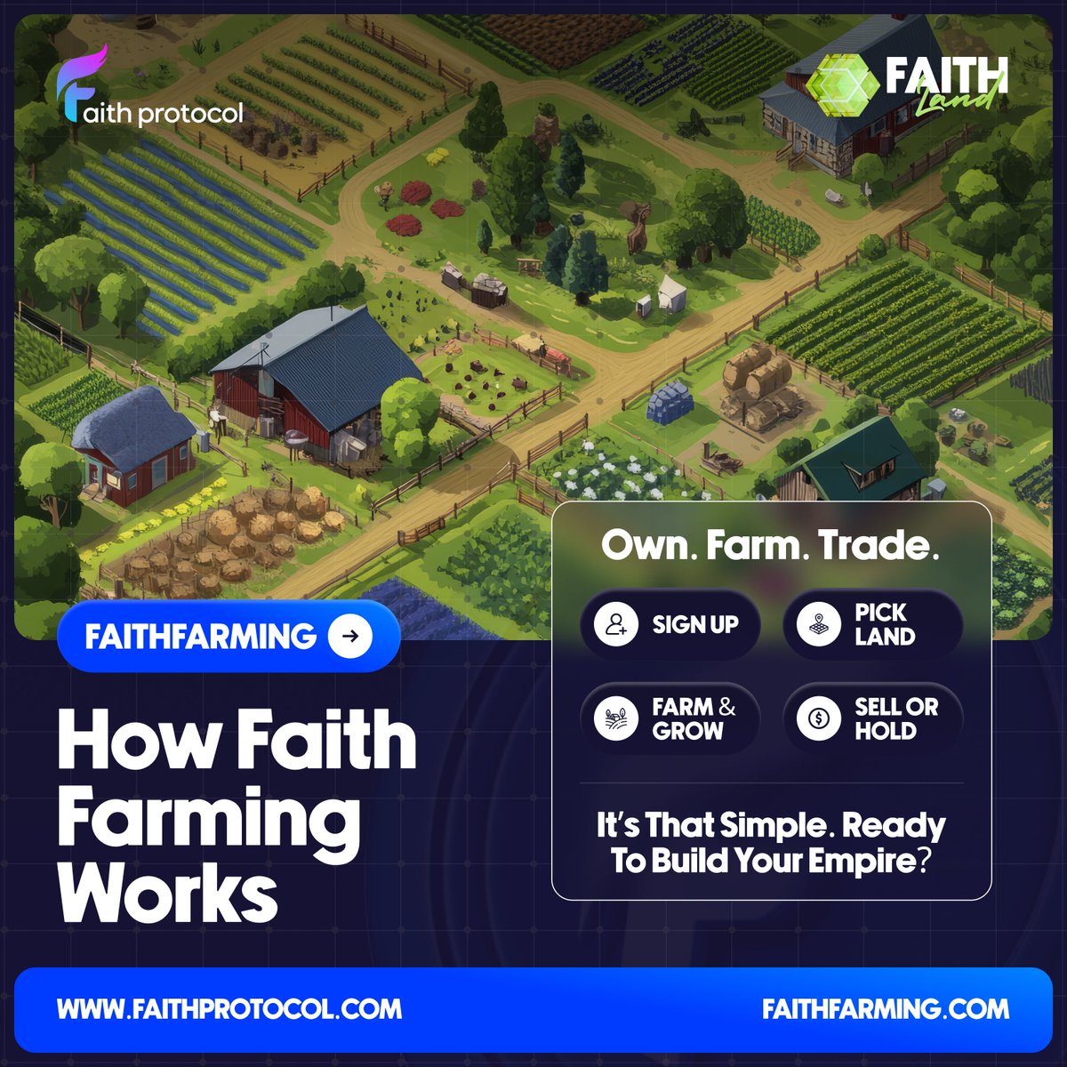 Gain_Protocol's tweet photo. ๐ COMING SOON: FAITH FARMING! ๐
Itโs simple:
โ
Sign up & pick your land
โ
Farm & grow assets ๐ฑ
โ
Sell or hold for profit ๐ฐ
Ready to build your digital empire? ๐ฅ
๐ https://t.co/auWlnGVC1j
#FaithFarming #OwnFarmTrade #Crypto #Earning #Web3 #Opportunities #Metaverse https://t.co/21tXKrfJ5t