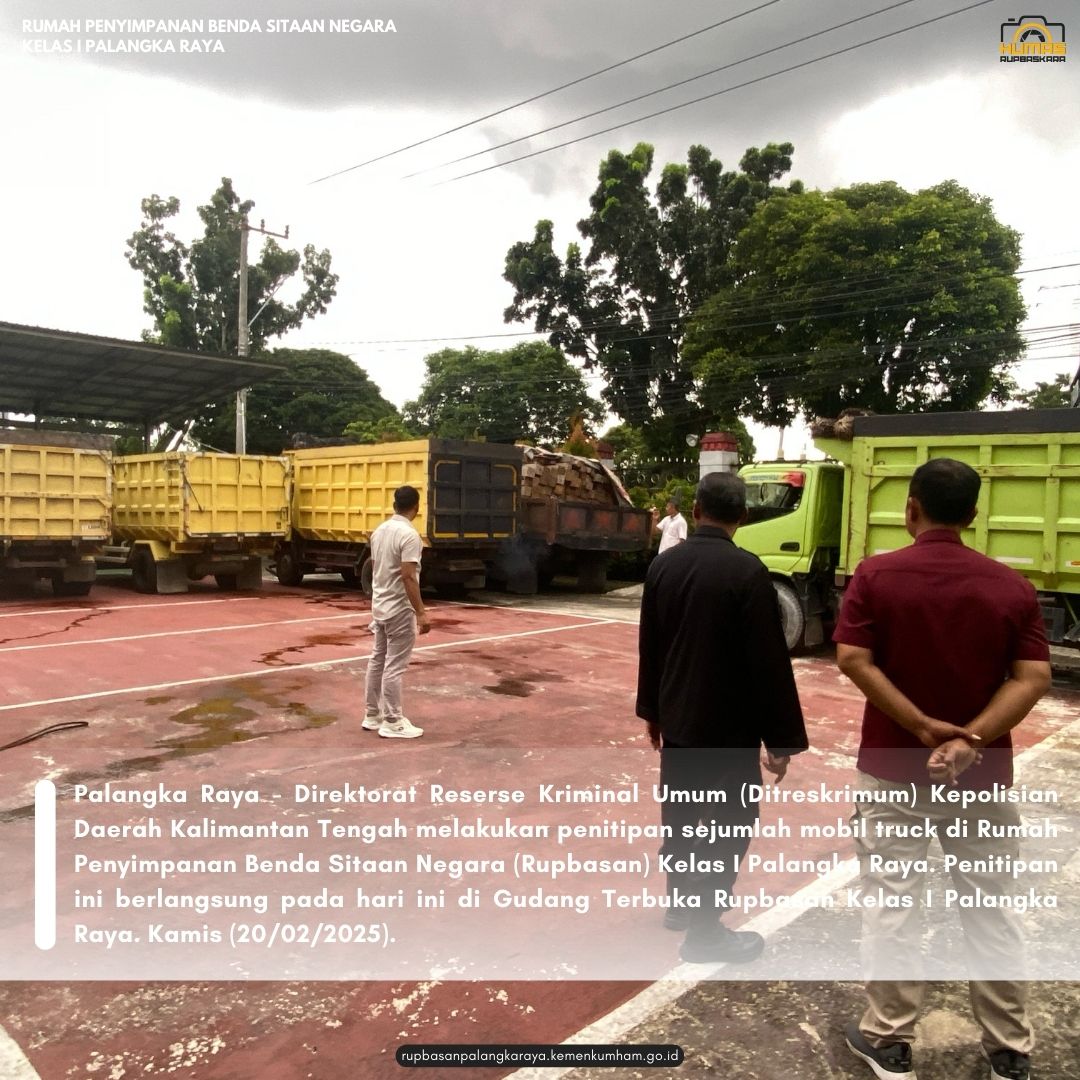 Rupbaskara's tweet photo. Palangka Raya - Direktorat Reserse Kriminal Umum (Ditreskrimum) Kepolisian Daerah Kalimantan Tengah melakukan penitipan sejumlah mobil truck di Rumah Penyimpanan Benda Sitaan Negara (Rupbasan) Kelas I Palangka Raya. Kamis (20/02/2025). https://t.co/YBXUAV1nIy