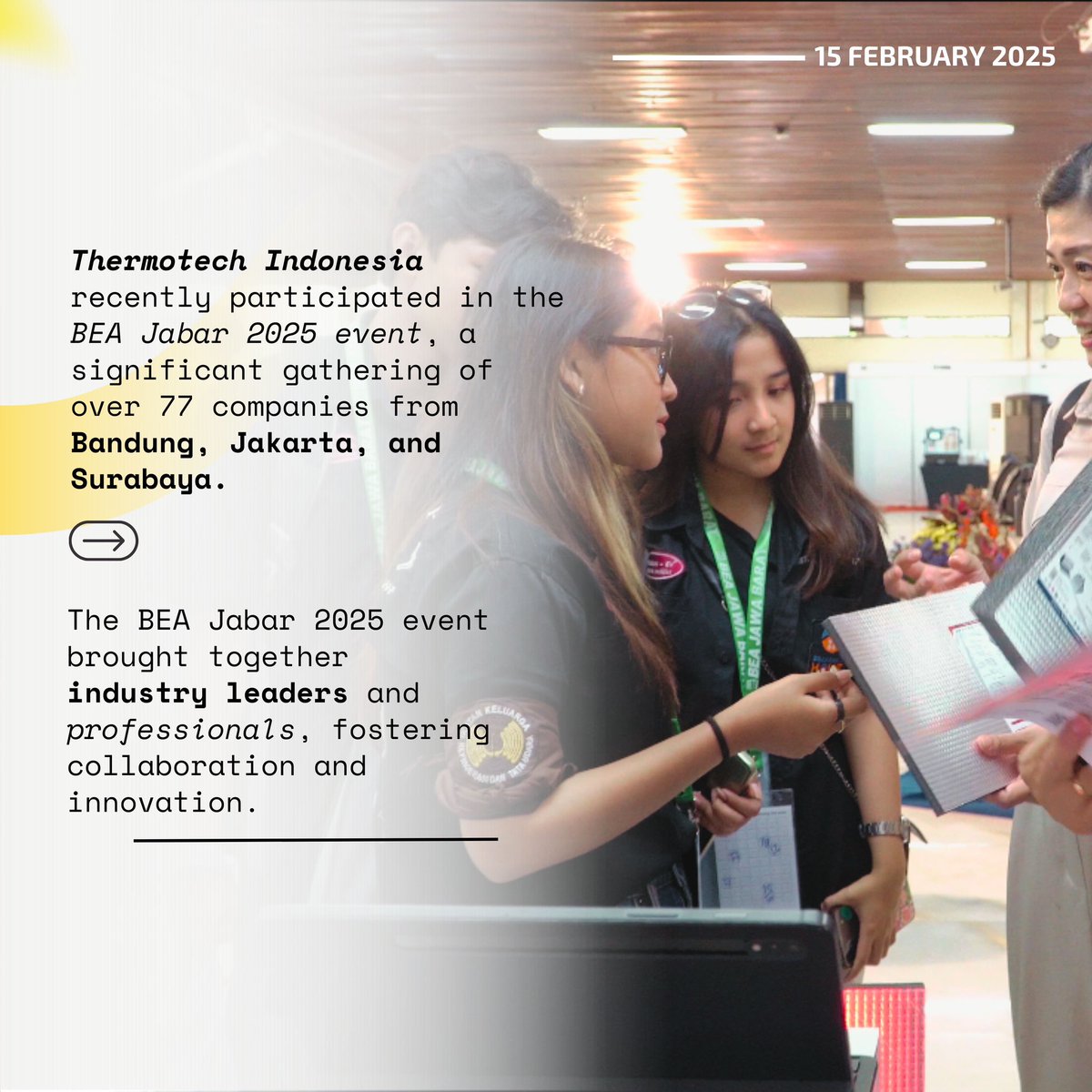 ThermotechIndo1's tweet photo. ✨ BEA JABAR 2025 – Event Recap! ✨

Terima kasih telah menjadi bagian dari BEA JABAR 2025 @beajawabarat ! 🚀 Event ini mempertemukan lebih dari 77 perusahaan dari Bandung, Jakarta, dan Surabaya untuk berkolaborasi dan berinovasi di dunia industri.

#FYP #Recap #TB #TBT https://t.co/hQw7TEgC8s