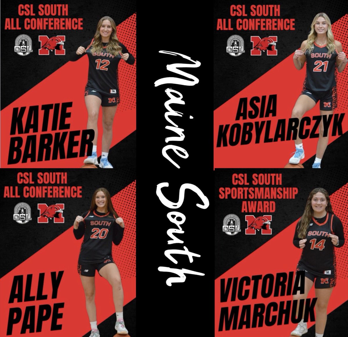 Maine South Basketball (@mainesouthbsktb) on Twitter photo Maine South GBB season honors. Congratulations to the entire team for yet another successful regular season and congratulations to <a href="/allypapee/">Ally Pape</a> Ally Pape <a href="/kobylarczykasia/">Asia Kobylarczyk</a> Asia Kobylarczyk <a href="/katie_barkerr/">Katie Barker</a> Katie Barker for their selection to the CSL All Conference team and to Maine South GBB season honors. Congratulations to the entire team for yet another successful regular season and congratulations to <a href="/allypapee/">Ally Pape</a> Ally Pape <a href="/kobylarczykasia/">Asia Kobylarczyk</a> Asia Kobylarczyk <a href="/katie_barkerr/">Katie Barker</a> Katie Barker for their selection to the CSL All Conference team and to