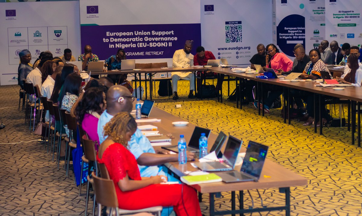 Strengthening democracy in action! The ongoing #EUSDGN retreat brings key partners together to assess progress, strategise, and reinforce our commitment to credible elections, civic engagement &amp; governance reforms in 🇳🇬. #EUinNigeria #EU4DemocracyNG