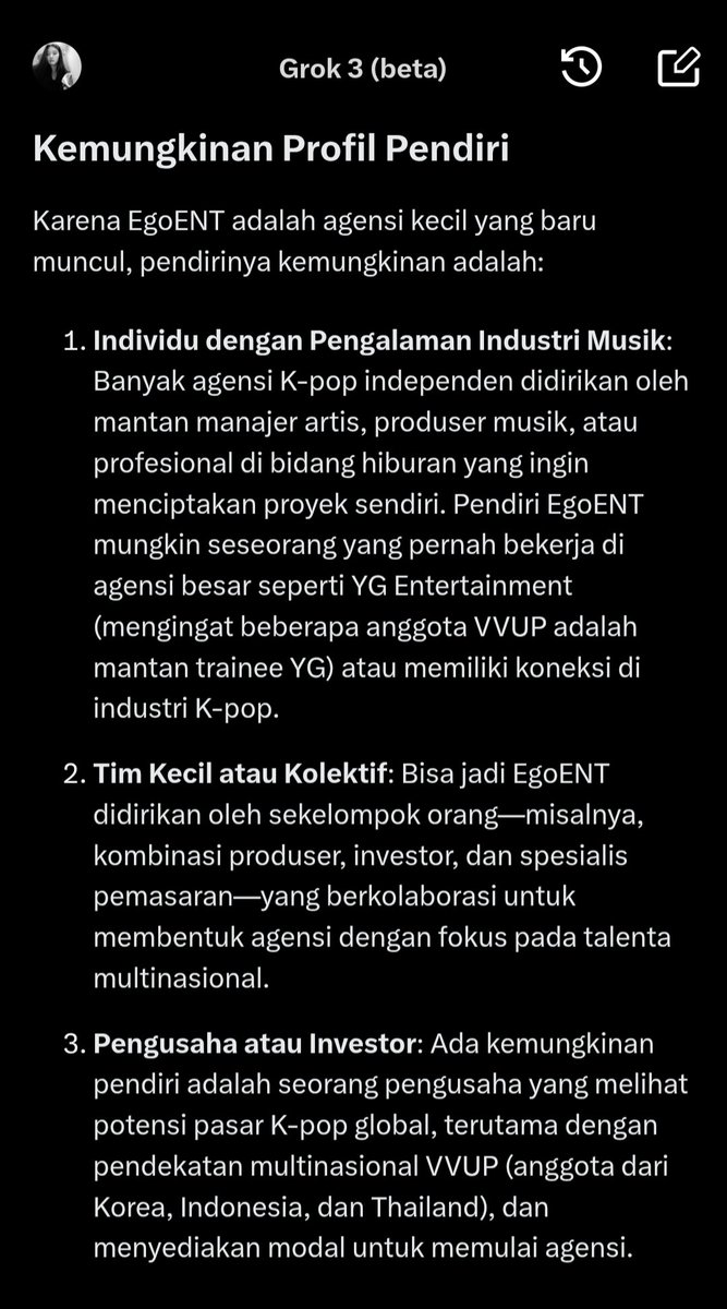 iluvryv's tweet photo. tanggapan grok tentang pendiri egoent, agensi yg menaungi vvup
#jst4fun🥲 https://t.co/NHuP9yX5yZ