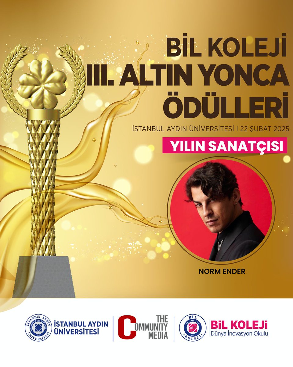 Yılın en iyileri BİL Koleji III. ALTIN YONCA ÖDÜLLERİNDE bir araya geliyor. 

YILIN SANATÇISI
🏆 NORM ENDER

🗓 22 Şubat 2025
📍 İstanbul Aydın Üniversitesi

<a href="/IAUKampus/">İstanbul Aydın Üniversitesi</a> <a href="/iautanitim/">İAÜ Halkla İlişkiler ve Tanıtım</a>