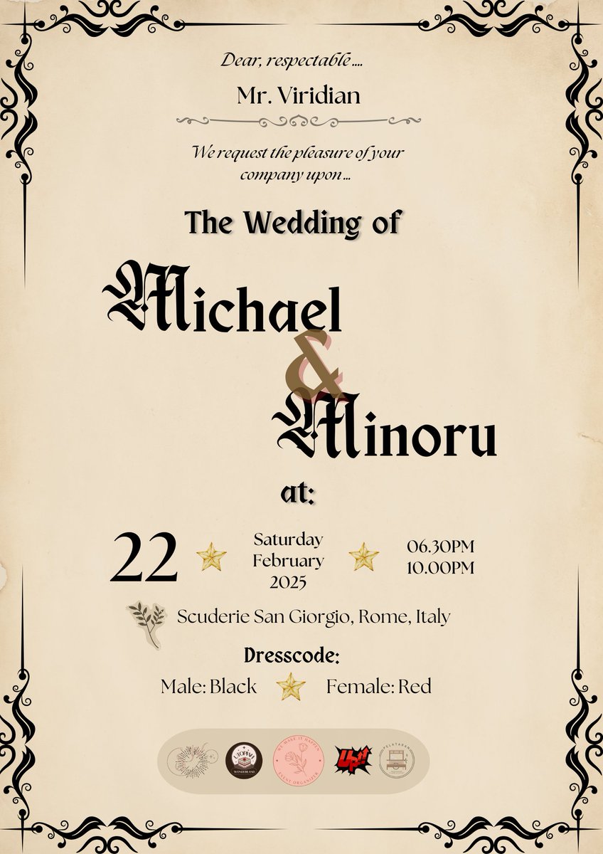 nauireum's tweet image. ⠀
𝑭or the wind hath brought thy letter, @escasive.

Upon this sacred ground, 𝑭ebruary 𝟐𝟐nd, 𝟐𝟎𝟐𝟓, the pair of 𝑴ichael 𝑯wang &amp;amp; 𝑴inoru 𝑲urayami shall begin treading their destiny side by side. Thy presence is much desired.

Further details entail below.
⠀