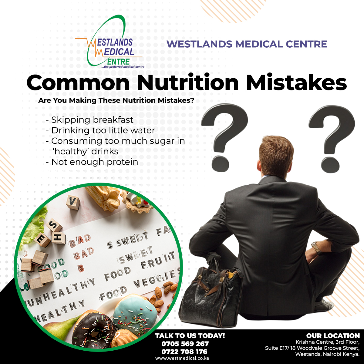 WestlandsMed's tweet photo. Are You Making These Nutrition Mistakes?
❌ Skipping breakfast
❌ Not drinking enough water
❌ Too much sugar in ‘healthy’ drinks
❌ Not enough protein
Talk to us! 0705569267 #NutritionMistakes #HealthyEating #WestlandsMedicalCentre #IEBC #RestInPeace #BreakingNews https://t.co/Oe8zEsWoin