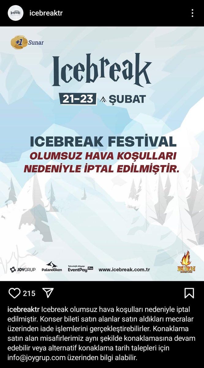TolgaOKTAR's tweet photo. Ne yaptınız penceren bakıp kar yağıyor bugün yapmayalım mı dediniz? #icebreak @joygrup 
Şaka gibi ya aklım almıyor.
1 hafta önceden hava tahmini alıp olasılıkları gözden geçirip farklı bir tarih paylasamadiniz mı?
İptal edilen anda yoldaydik yolda. Gelince deseydiniz bari 🤦 https://t.co/2ZecyhpeAA