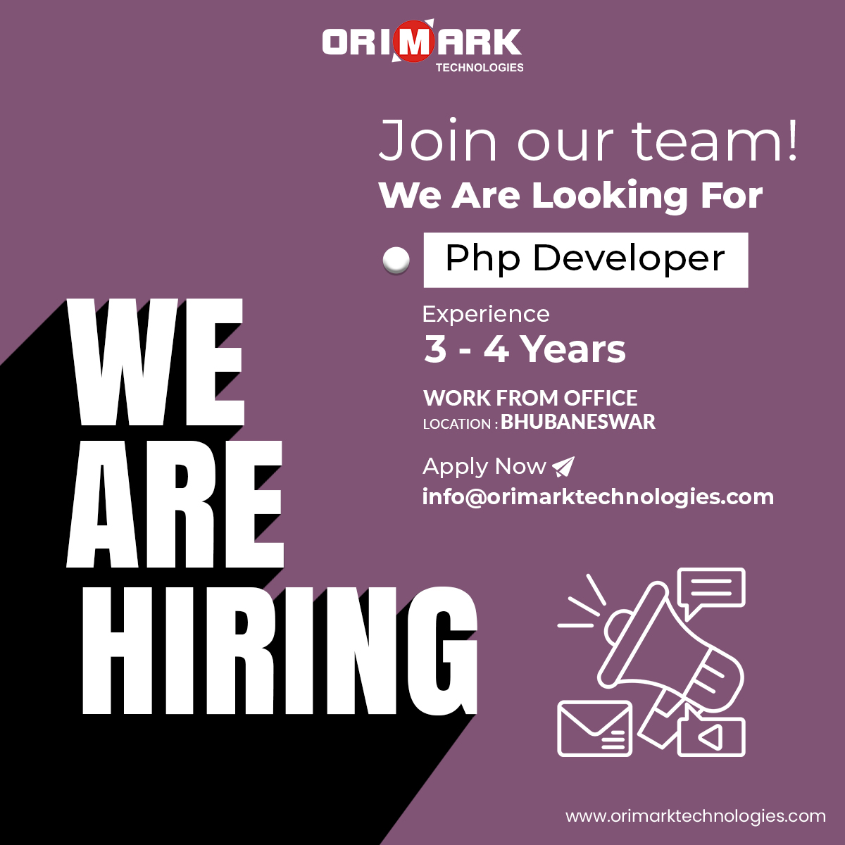 OrimarkTech's tweet image. We are looking for a skilled PHP Developer with 3-4 years of experience to join our dynamic team in Bhubaneswar. If you're passionate about coding and innovation, apply now!
info@orimarktechnologies.com
#OrimarkTechnologies #HiringNow #PHPDeveloper #BhubaneswarJobs #ITJobs
