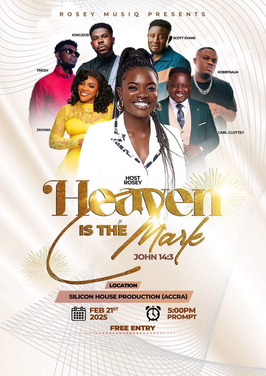 Female Music Act @Roseymusiq readies for her concert ‘Heaven Is The Mark’ with Jayana Music, <a href="/Scottevanszb/">#Ready</a>, <a href="/KobbySalm/">THE ONE</a> <a href="/thisistresh/">Kobe Tresh</a> <a href="/Carlclottey_min/">Carl Clottey Ministries</a> &amp; <a href="/iamKingzkid/">KINGZKID</a> tonite at Silicon Hse Production in Accra. It’s 5pm, don’t miss out 💯

#urbangospel #praise #afrogospel