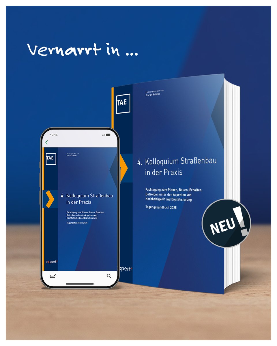 NEU! "4. Kolloquium Straßenbau in der Praxis". Tagungshandbuch zur Fachtagung der <a href="/TAE_Ostfildern/">TAE – Technische Akademie Esslingen e.V.</a> zum Planen, Bauen, Erhalten, Betreiben unter den Aspekten von #Nachhaltigkeit und Digitalisierung:
narr.de/4-kolloquium-s…

#expertverlag #strassenbau #vernarrtinwissen #recycling