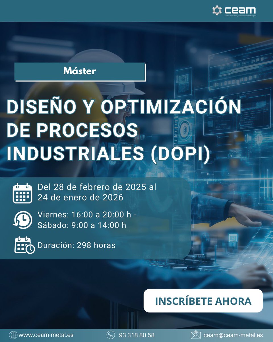 CEAMmetal's tweet image. 📢 ¡Este viernes en CEAM!📅 24/02:🔩 Prop. mecánicas d ls mat. 🛠️🤖 Visita a PAL Robotics 🤝📊 Planificación y control d la producción ⚙️🎓 28/02: Inicio dl M DOPI 💡📢 ¡Inscríbete ya! 👉 zurl.co/5MXdx  #Industria40 #Robótica #DOPI #Planificación #Materiales #CEAM