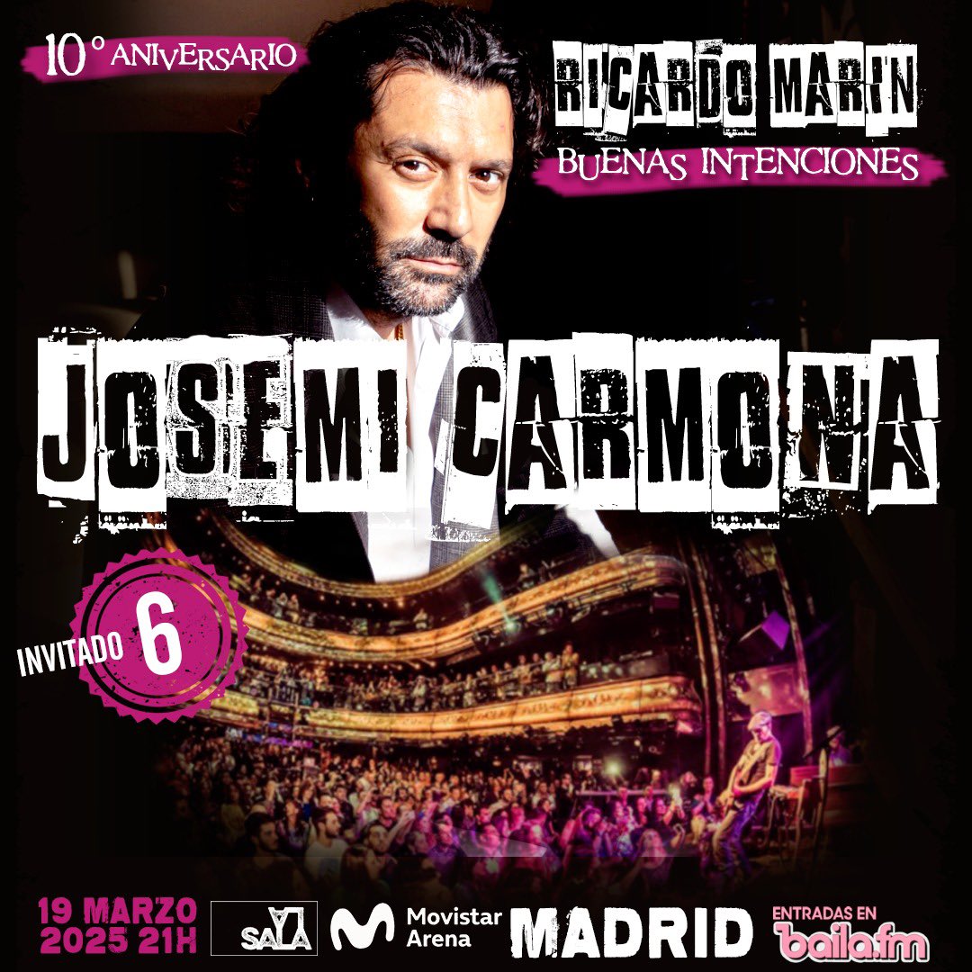 MariinRicardo's tweet image. @Josemi_Carmona es el 6° invitado para la celebración del “10° aniversario” de mi disco #buenasintenciones. Tengo el gusto de compartir escenario una vez más, con uno de los guitarristas referentes de la fusión del flamenco y miembro/fundador de #ketama. 

baila.fm/eventos/10o-an…