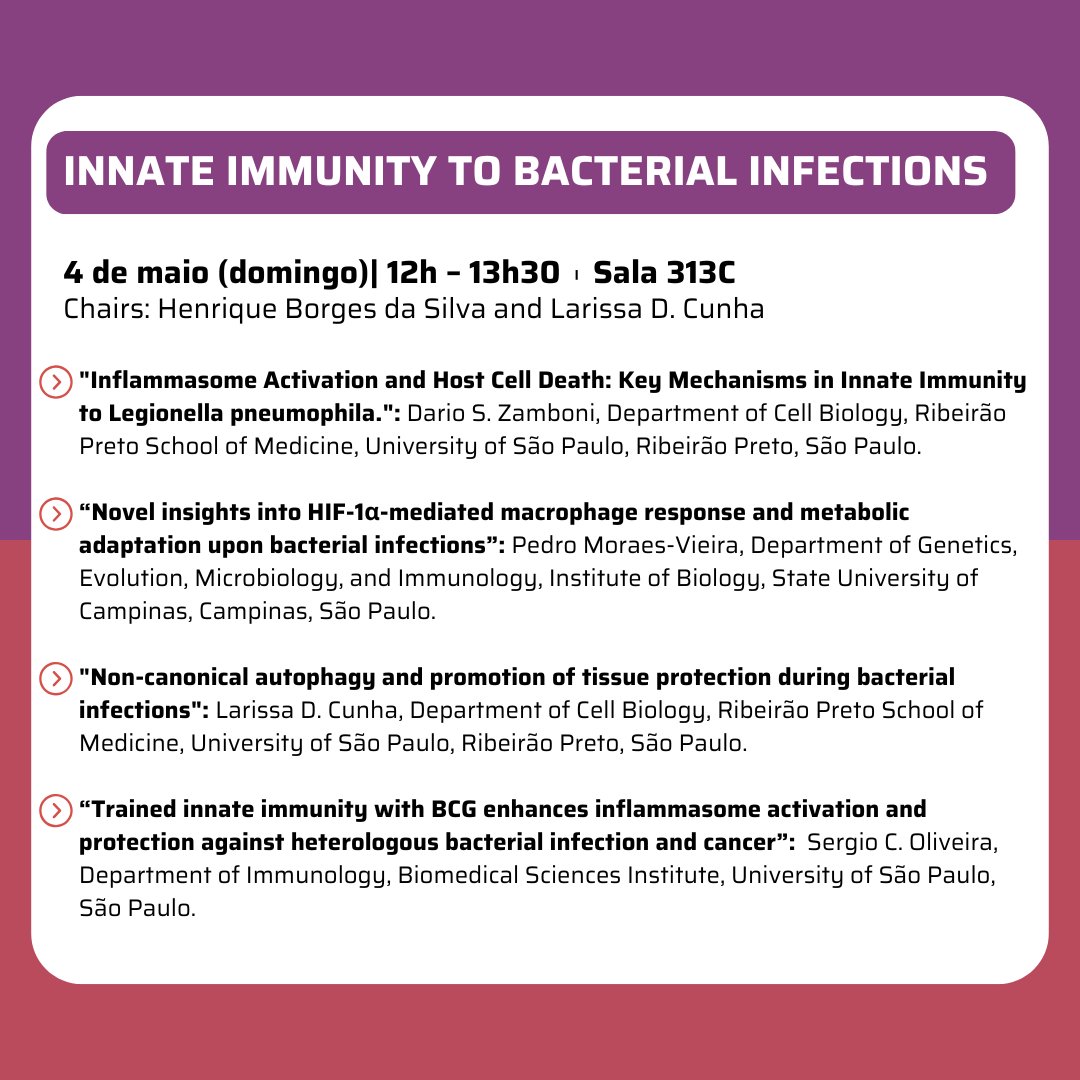 SBI - Imunologia (@sbi_imuno) on Twitter photo ✨ A Sociedade Brasileira de Imunologia (SBI) marcará presença com o simpósio “Innate Immunity to Bacterial Infections”. A programação completa está disponível na imagem.
Saiba mais sobre o evento: immunology2025.aai.org
<a href="/ImmunologyAAI/">The American Association of Immunologists (AAI)</a> ✨ A Sociedade Brasileira de Imunologia (SBI) marcará presença com o simpósio “Innate Immunity to Bacterial Infections”. A programação completa está disponível na imagem.
Saiba mais sobre o evento: immunology2025.aai.org
<a href="/ImmunologyAAI/">The American Association of Immunologists (AAI)</a>