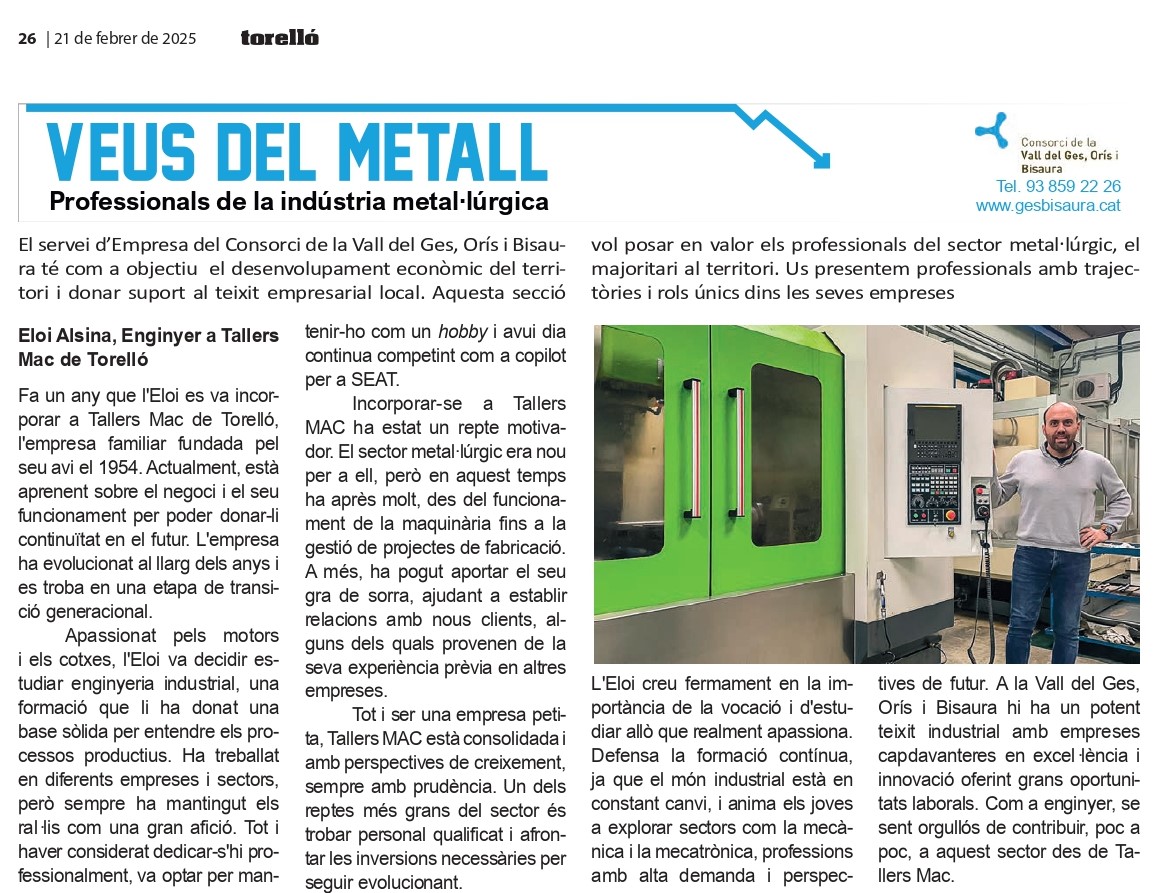 Veus del metall. Professionals de la indústria netal•lúrgica de la Vall del Ges, Orís i Bisaura