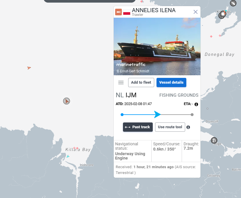 How many tons per hour can these 4 big boys catch? 
And the Annelies Ilena, the worlds largest Trawler heading out to fish as well... Let's not forget that this was the Atlantic Dawn, a boat hailed by the Irish government 👀
All fine boats but at what cost to our oceans?